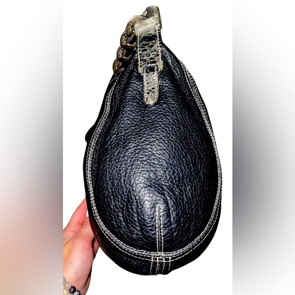 🖤 Brighton Black Leather Hobo Shoulder Bag With Silver Chain Strap Heart Charm - Picture 8 of 15